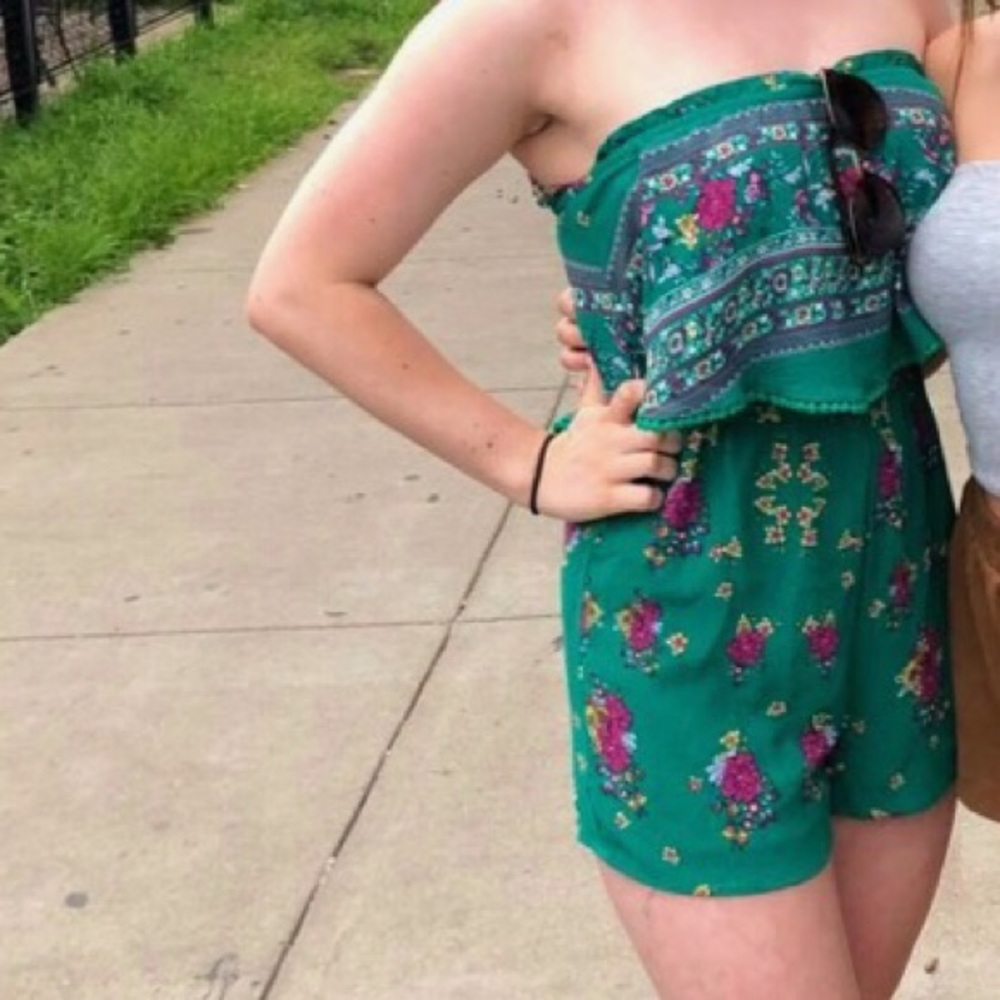 Green Floral Romper